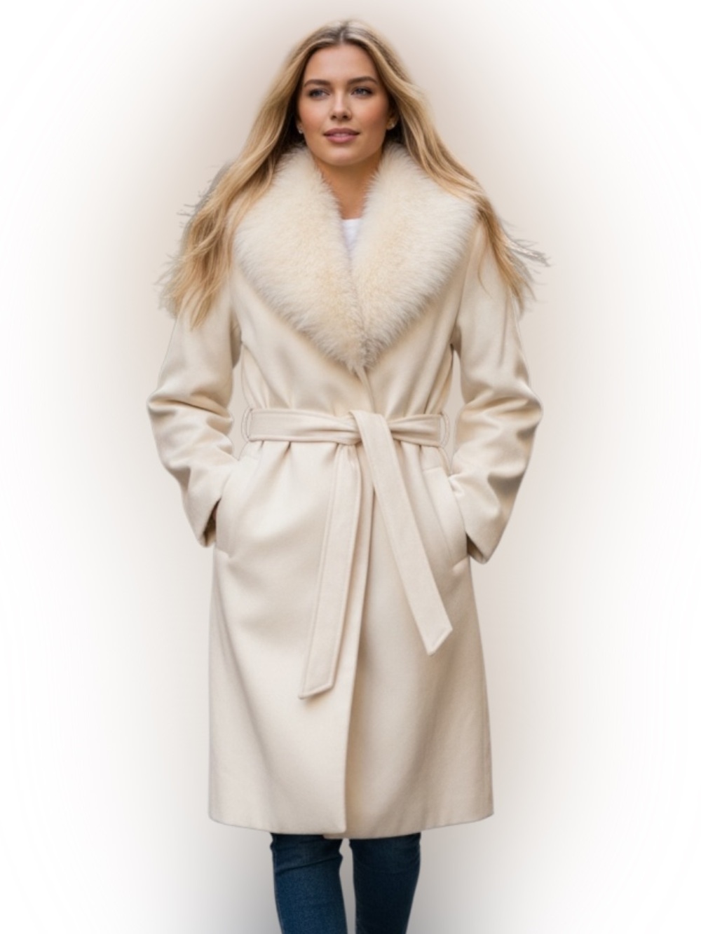 Ivy City Co Cream Faux Fur Trim Coat